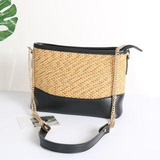 Woven Straw Panel Bucket Cross Bag
