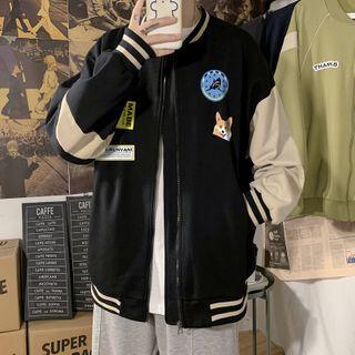 Dog Print Zip-up Baseball Jacket