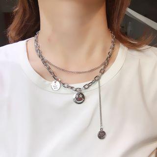Smiley Face Layered Necklace Double Layer - One Size