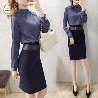 Set: Frill Collar Blouse + Pencil Skirt