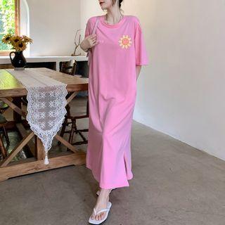 Elbow-sleeve Sun Print T-shirt Dress