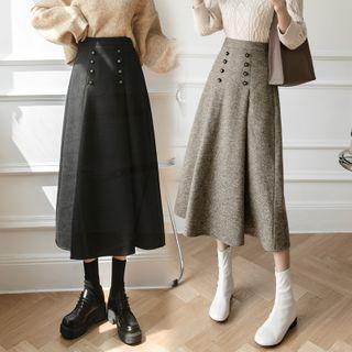 Plain A-line Button Midi Skirt