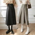 Plain A-line Button Midi Skirt