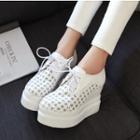 Lace-up Perforated Hidden Wedge Platform Shoes