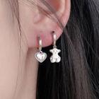 Bear Heart Asymmetrical Sterling Silver Dangle Earring 1 Pair - Silver - One Size
