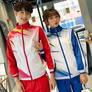 Couple Matching Set: Multi-color Zip-up Windbreaker + Sweatpants