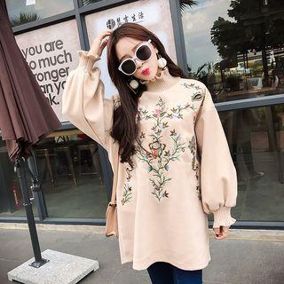 Long-sleeve Embroidered Turtleneck A-line Dress
