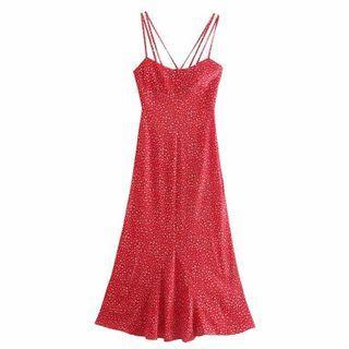Suspender Open-back Floral Dress