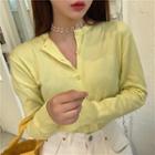 Plain Knit Cardigan Yellow - One Size