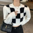 Checkerboard Cropped Sweater Black & White - One Size