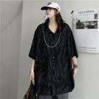 Elbow Sleeve Pattern Chain Accent Oversized Shirt