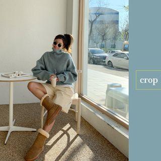 Turtleneck Crop Sweater Sky Blue - One Size