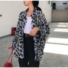 Leopard Print Long-sleeve Shirt Gray - One Size