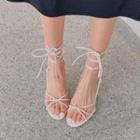 Genuine Leather Kitten-heel Lace Up Sandals