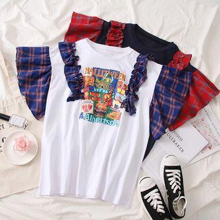 Patchwork Ruffled-trim Printed T-shirt