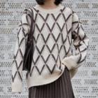 Long-sleeve Print Loose-fit Knit Top