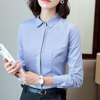 Contrast Trim Hidden Placket Shirt / Dress Pants