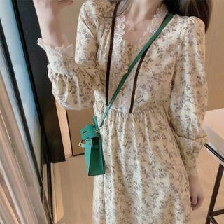 Floral Lace Trim Midi A-line Dress