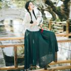 Traditional Chinese Long-sleeve Top / Camisole Top / A-line Maxi Skirt / Set