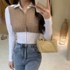Knit Panel Long-sleeve Polo Shirt
