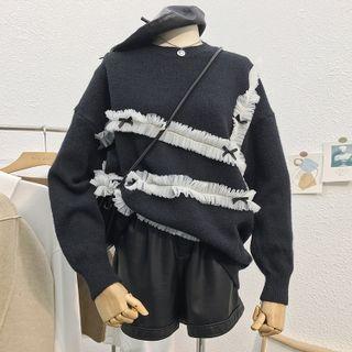 Bow-accent Frill Trim Sweater