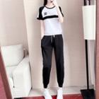 Short-sleeve Two-tone T-shirt / Contrast Trim Sweatpants / Set