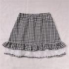 Bear Eyelet Lace Frill Trim Check Mini A-line Skirt