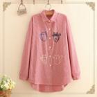 Cat Embroidered Check Long-sleeeve Shirt
