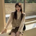 Long-sleeve Frill Trim Blouse / Button-up Sweater Vest