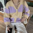 Striped Long-sleeve Knit Cardigan As Shown In Figure - One Size