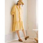 Frilled Patterned Long Chiffon Dress Yellow - One Size