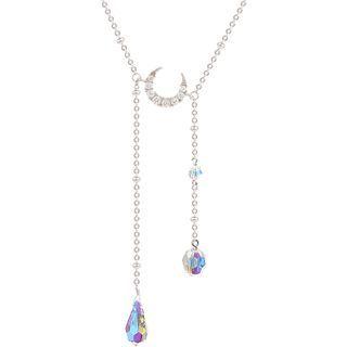 Moon Rhinestone Pendant Alloy Necklace Silver - One Size