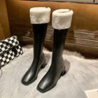 Fluffy Trim Block Heel Knee-high Boots