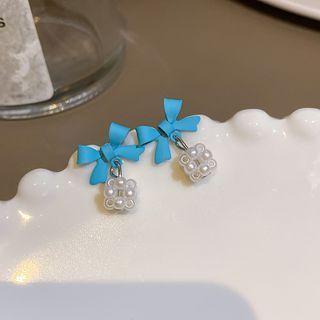 Sterling Silver Ribbon Faux Pearl Drop Earring