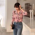 Frilled Floral Chiffon Blouse Pink - One Size