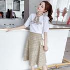 Set: Lettering Short-sleeve T-shirt + High Waist A-line Skirt