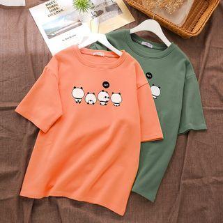 Short-sleeve Cartoon Panda Print T-shirt