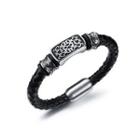 Fashion Elegant Geometric Pattern 316l Stainless Steel Braided Leather Bracelet Silver - One Size