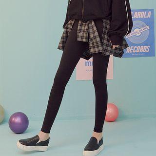 Inset Plaid Tie-front Sports Skirt Leggings