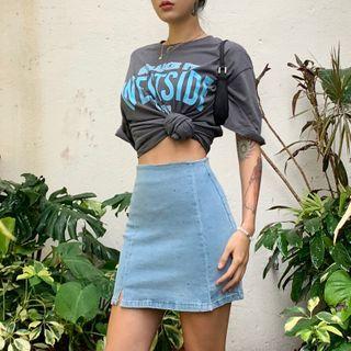 High Waist A-line Split Denim Skirt