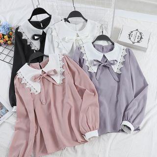 Bow-accent Lace-trim Blouse