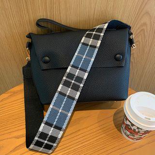 Plaid Strap Shoulder Bag Black - One Size