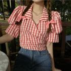 Short-sleeve Striped Blouse Red - One Size