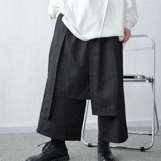 Asymmetric Layered Cropped Wide-leg Pants