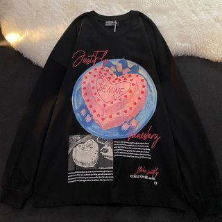 Lettering Heart Cake Print Sweatshirt