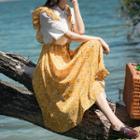 Short-sleeve Mock Two Piece Floral Midi Skirt