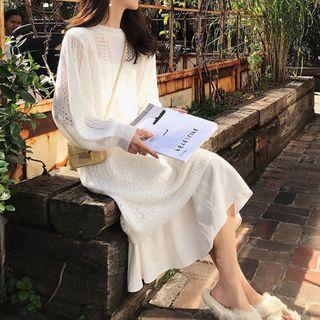 Slipdress / Long-sleeve Midi Pointelle-knit Dress / Set