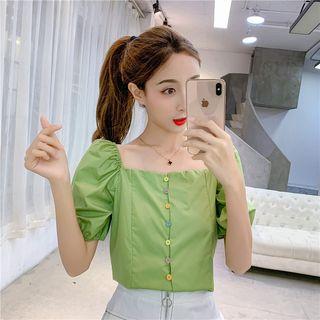 Puff-sleeve Button Top