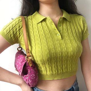 Short-sleeve Cable Knit Polo Shirt