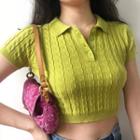 Short-sleeve Cable Knit Polo Shirt